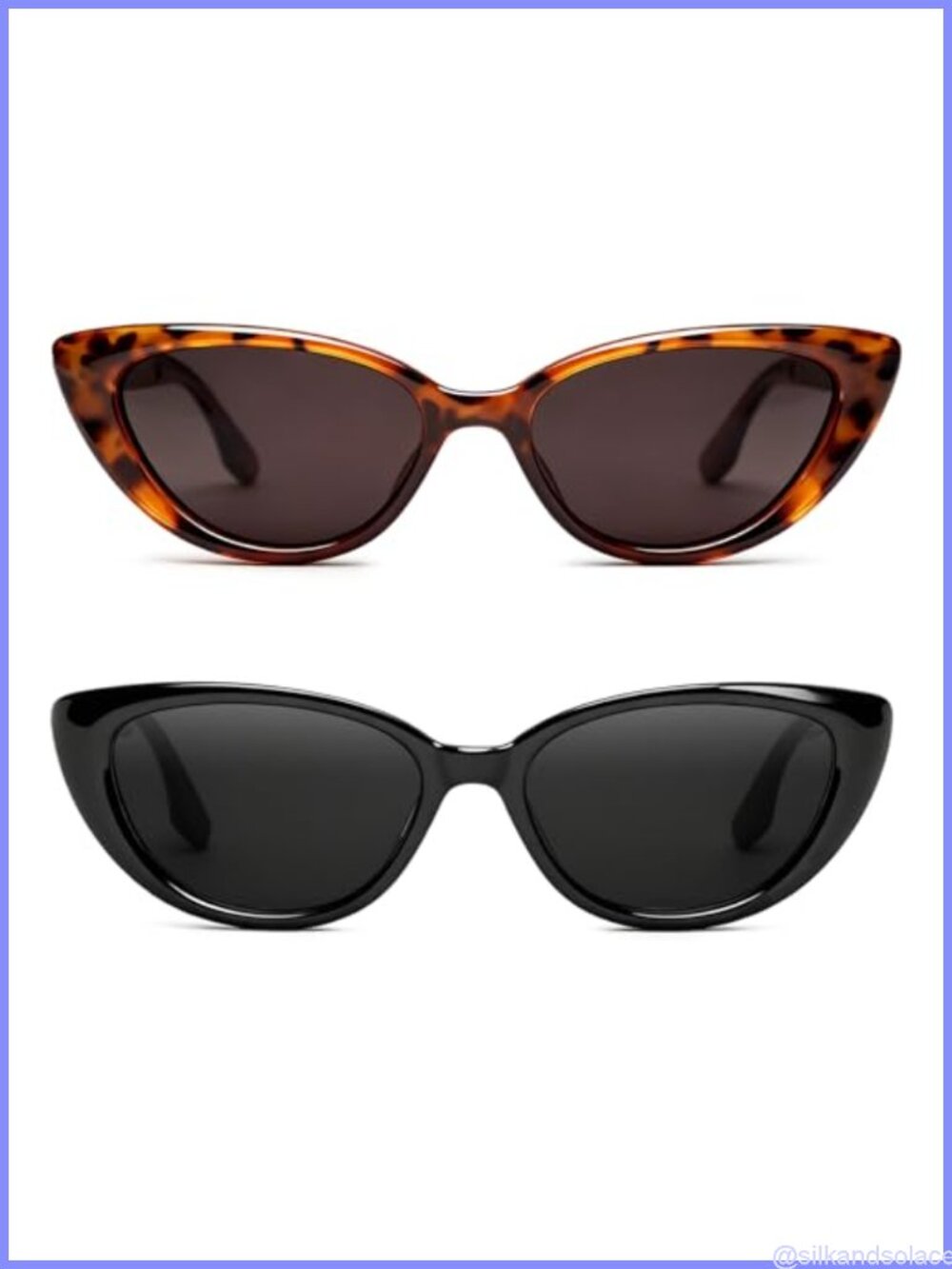 2 Pack Retro Cat Eye Sunglasses UV Protection Narrow Plastic Frames